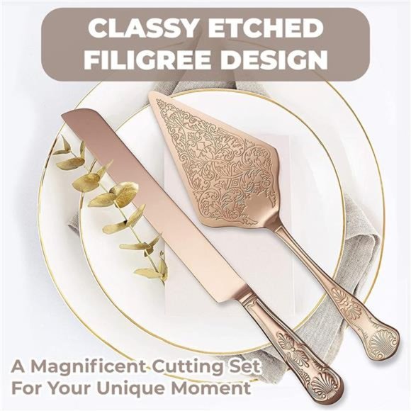 Wedding Cake Knife and Server Set - Premium, Beautifully Engraved Cutting Set - Picture 4 of 6